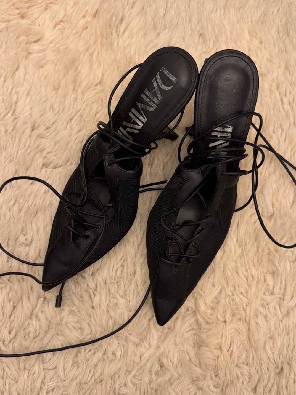 Black Lace-Up Pointed Toe Heels with Ankle Wraps